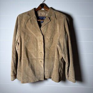 Venezia Jeans Women's Suede Leather Jacket Coat Plus Size 18/20 Brown Button Up
